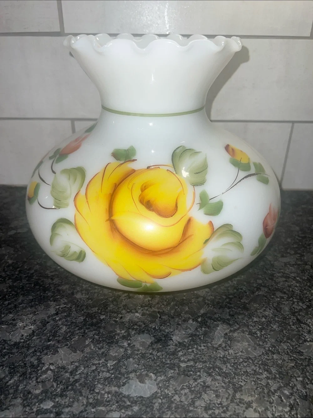 Vintage glass hurricane painted lamp shade. Replacement globe. Exc condition